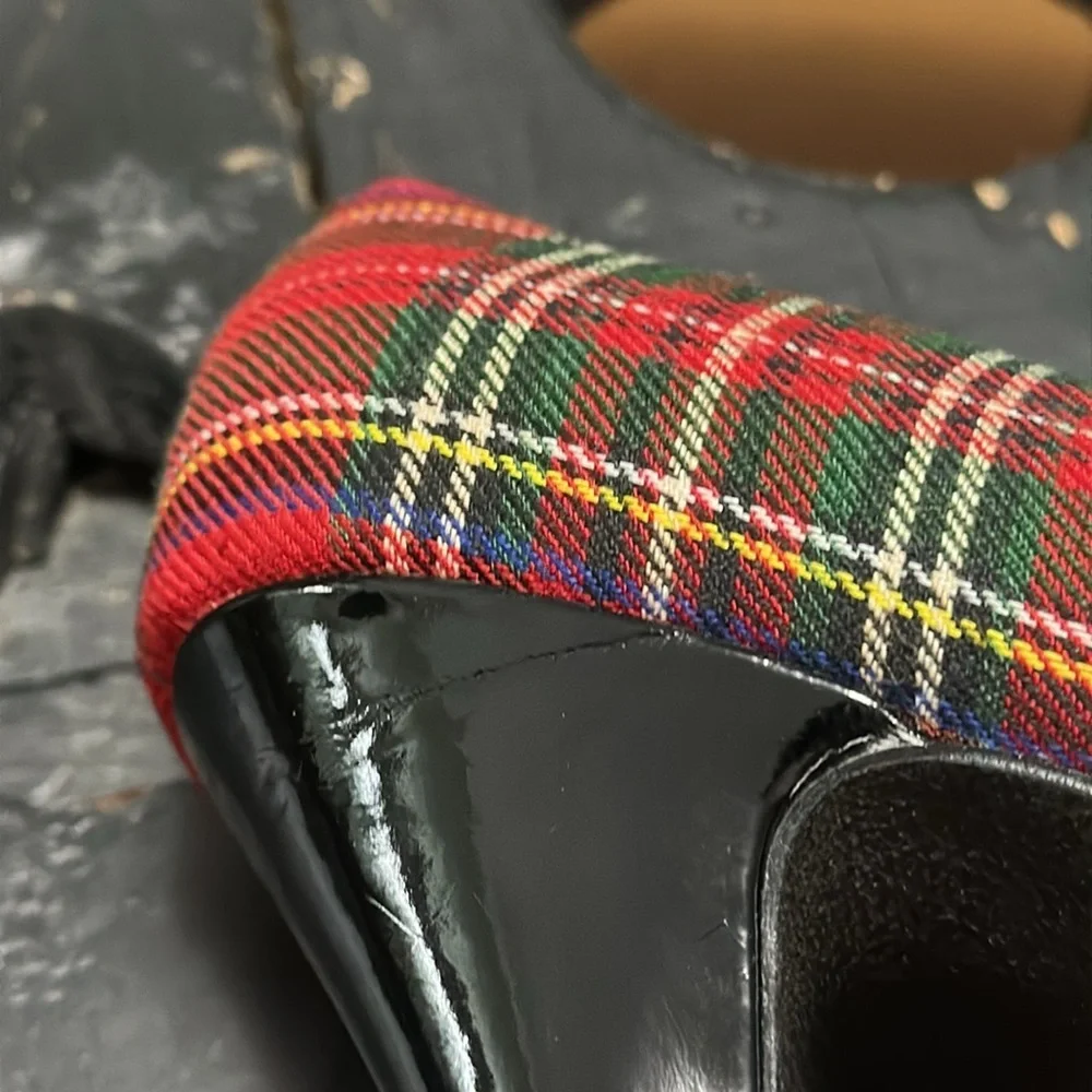 ROCKETDOG Red Plaid Textile w/ Faux Black Patent Leather Heels